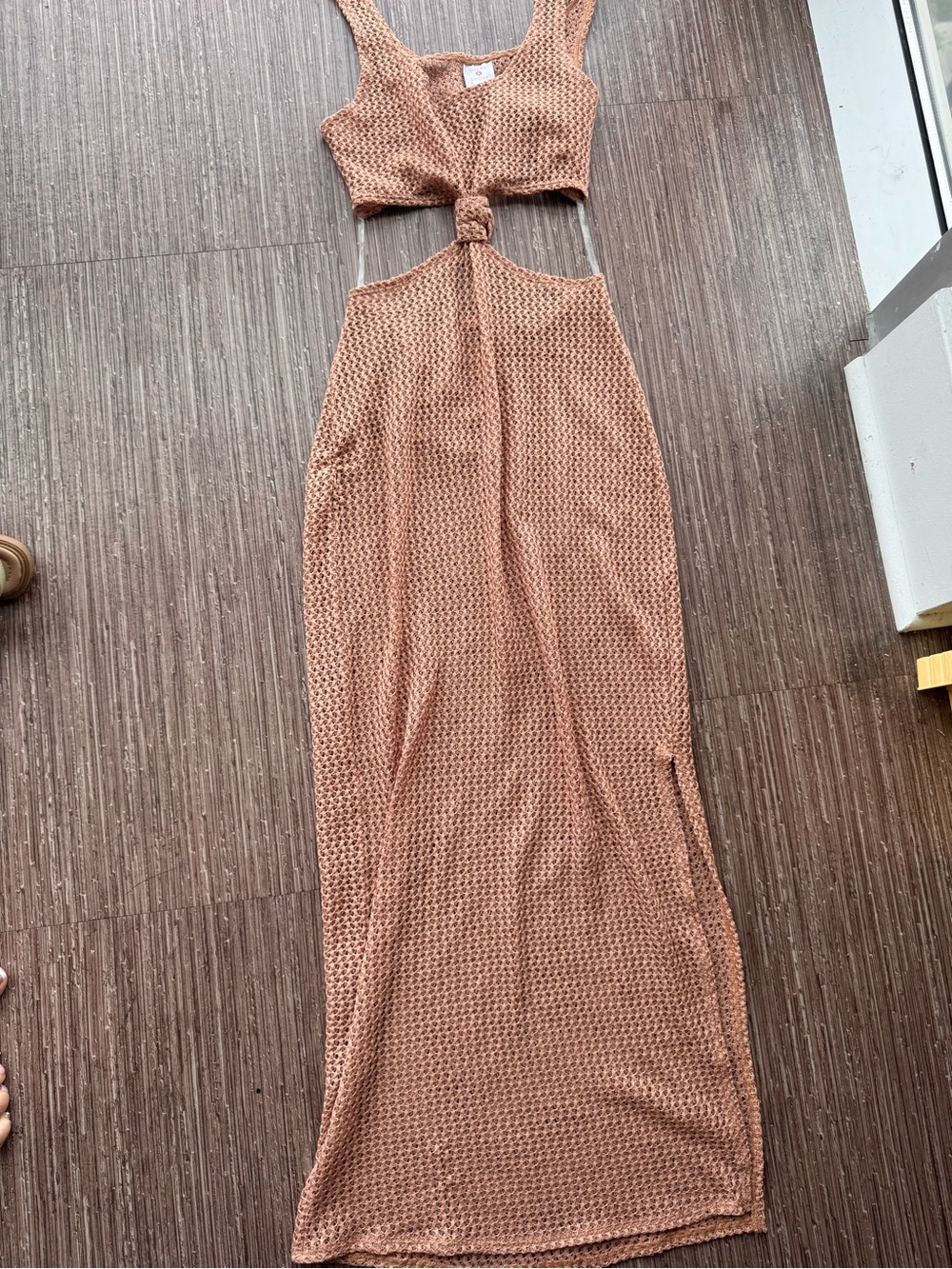 Shade & Shore Knit Cutout Maxi Coverup in Dusty Brown